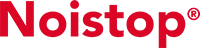 Noistop® Logo in roter Schrift auf transparentem Hintergrund.