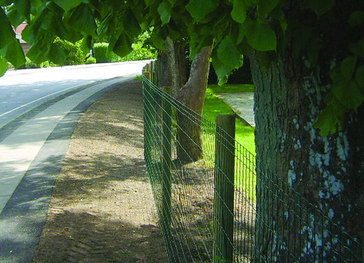 Gartenzaun Lux in grüner Ausführung gegenüber einer Straße
