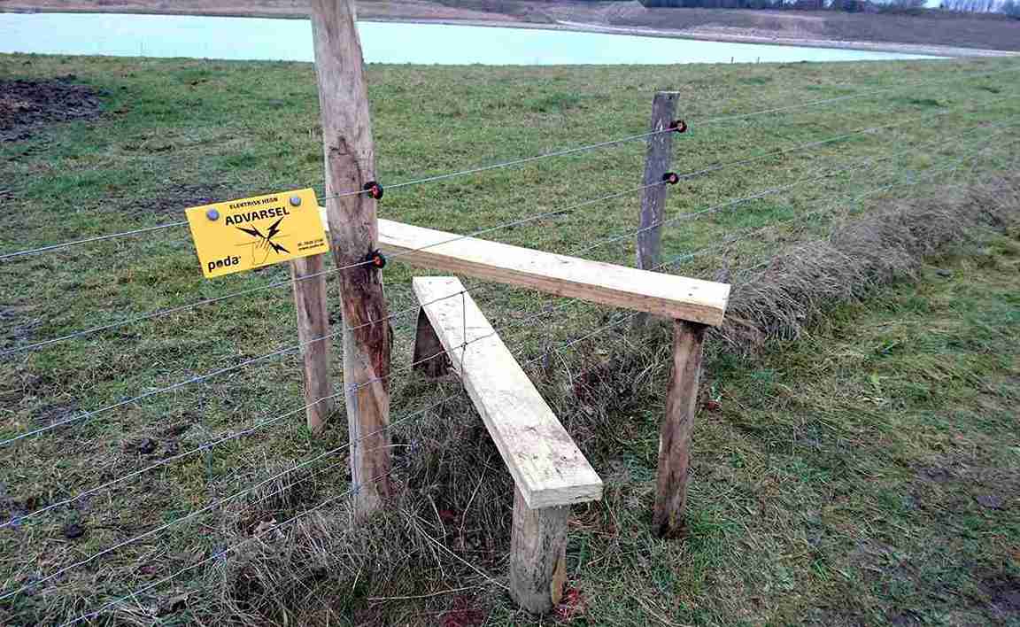Eine Treppe ermöglicht es, auf die andere Seite eines Elektrozauns zu gelangen.